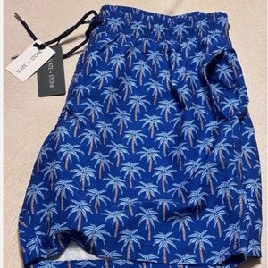Slate & Stone 6” Cargo Men’s Swim Shorts Xl Blue Palm Tree